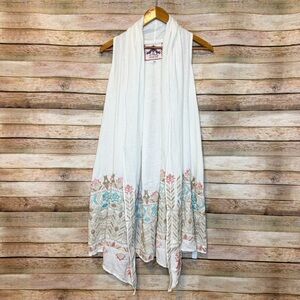 Johnny Was JWLA White Linen Evan Embroidered Boho Open Vest Size XS
